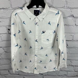 Allen Solly Sport Button Down Reindeer Shirt Holiday Christmas White Red 5-6 Yr.